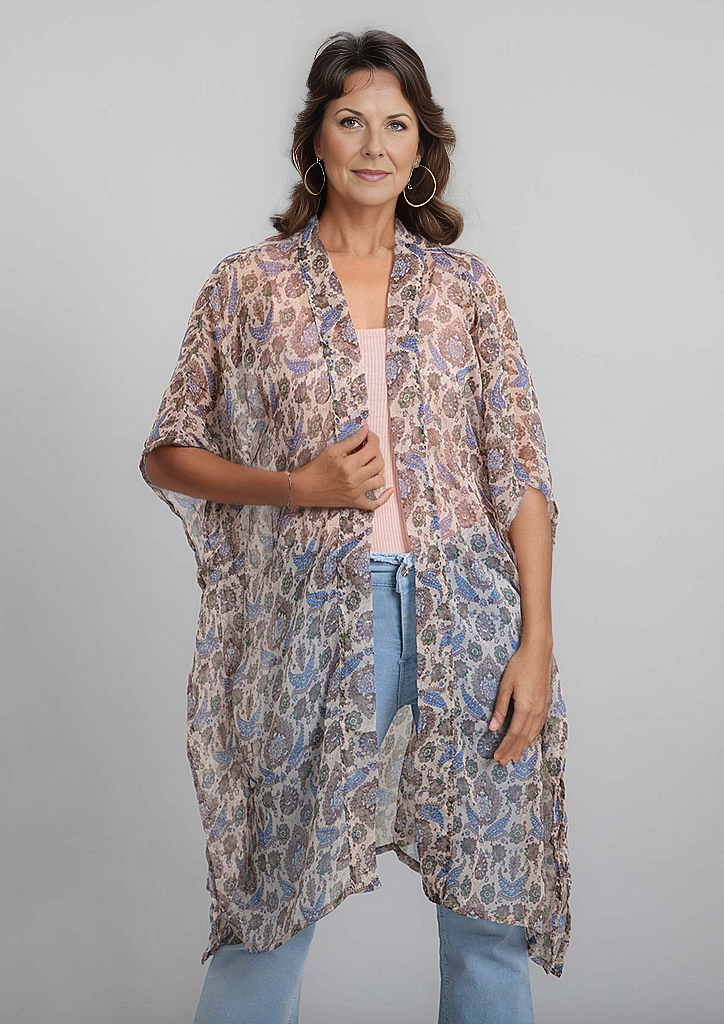 TAMSY Printed Chiffon Kaftan (One Size) - Beige