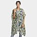 TAMSY Leaf Pattern Chiffon Kaftan (One Size) - Green and Black