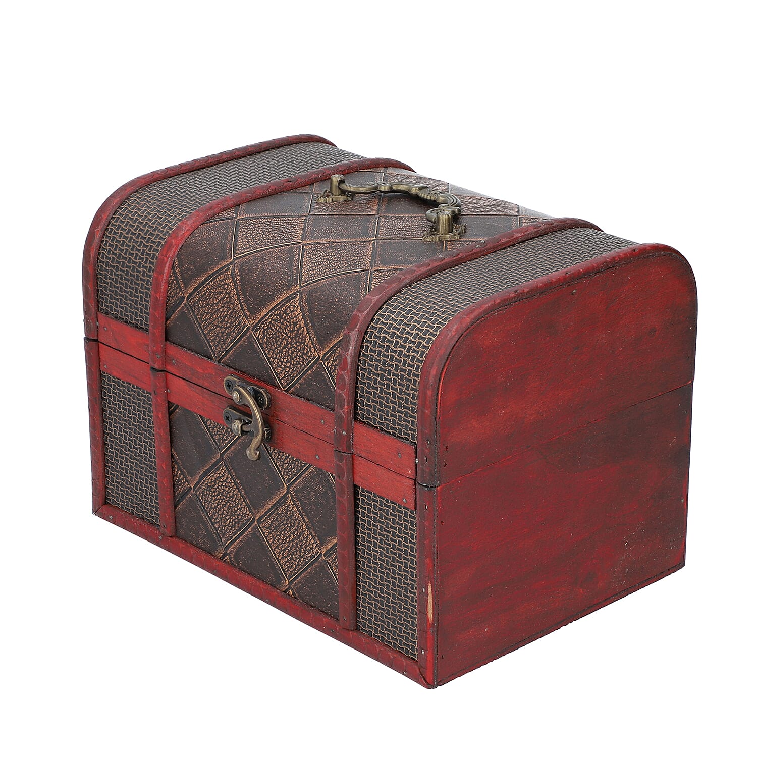 Set of 3 - Diamond Pattern Wooden Jewellery Box with Lock (Size 12x8x8Cm, 16x12x11Cm, 22x16x16Cm)