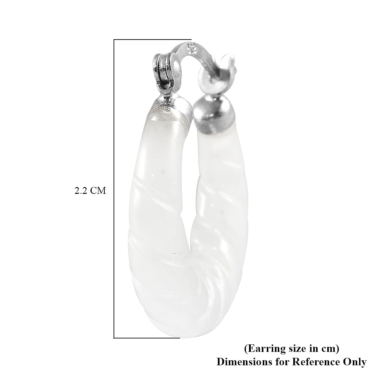Designer Inspired - Carved White Jade Twisted Earrings (with Clasp) in Sterling Silver - White