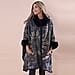 LA MAREY Cashew Flower Pattern Faux Fur Cape - Navy