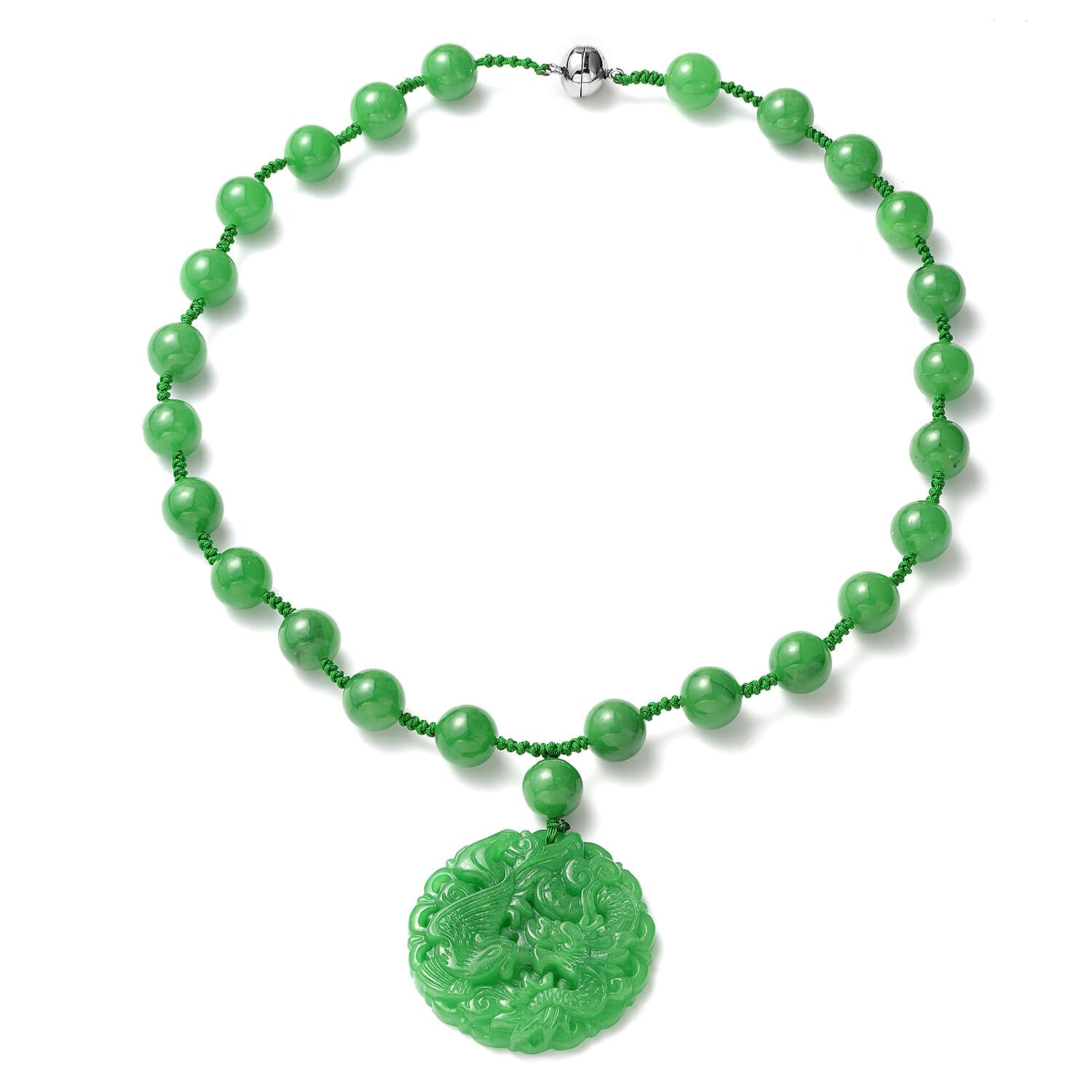 Green Jade Necklace (Size - 20) in Sterling Silver 624.00 Ct.