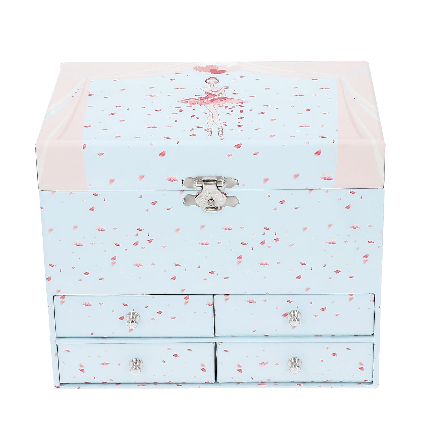 3 Layer Ballerina Musical Jewellery Box with Inside Mirror (Size 18x15x12 Cm) - Pink & Light Blue