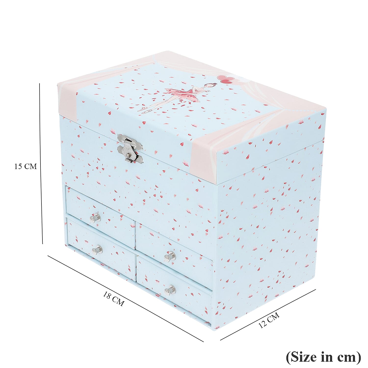 3 Layer Ballerina Musical Jewellery Box with Inside Mirror (Size 18x15x12 Cm) - Pink & Light Blue
