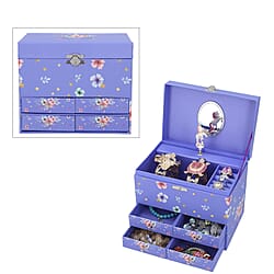 3 Layer Ballerina Musical Jewellery Box with Inside Mirror - Pink & Light Blue