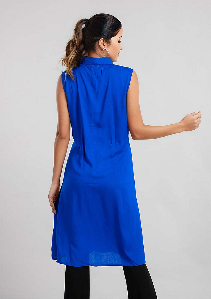 TAMSY 100% Viscose Long Length Sleeveless Top (Size-12) - Blue