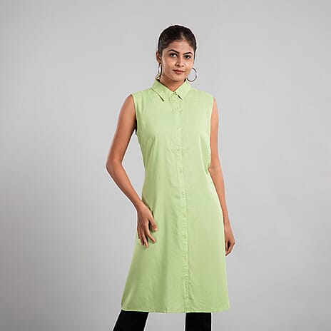 TAMSY 100% Viscose Long Length Sleeveless Top (Size-14) - Pista Green