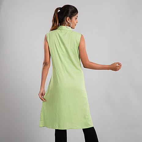 TAMSY 100% Viscose Long Length Sleeveless Top (Size-14) - Pista Green