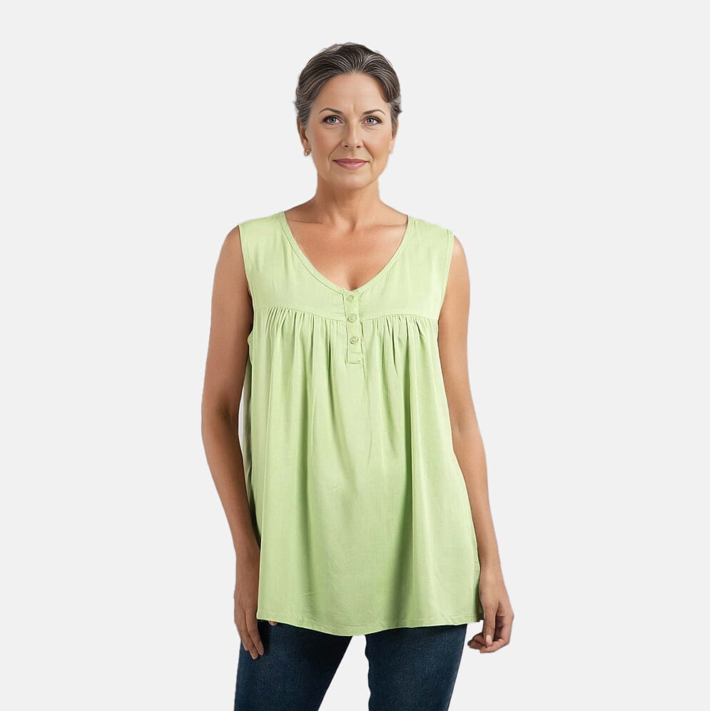 TAMSY 100% Viscose Long Length Sleeveless Top (Size-14) - Pista Green