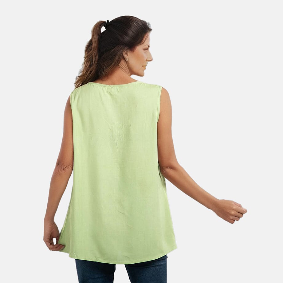 TAMSY 100% Viscose Long Length Sleeveless Top (Size-14) - Pista Green