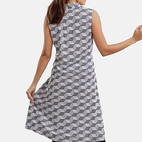 TAMSY 100% Viscose Diamond Pattern Long Length Sleeveless Top (Size-18) - Black & White