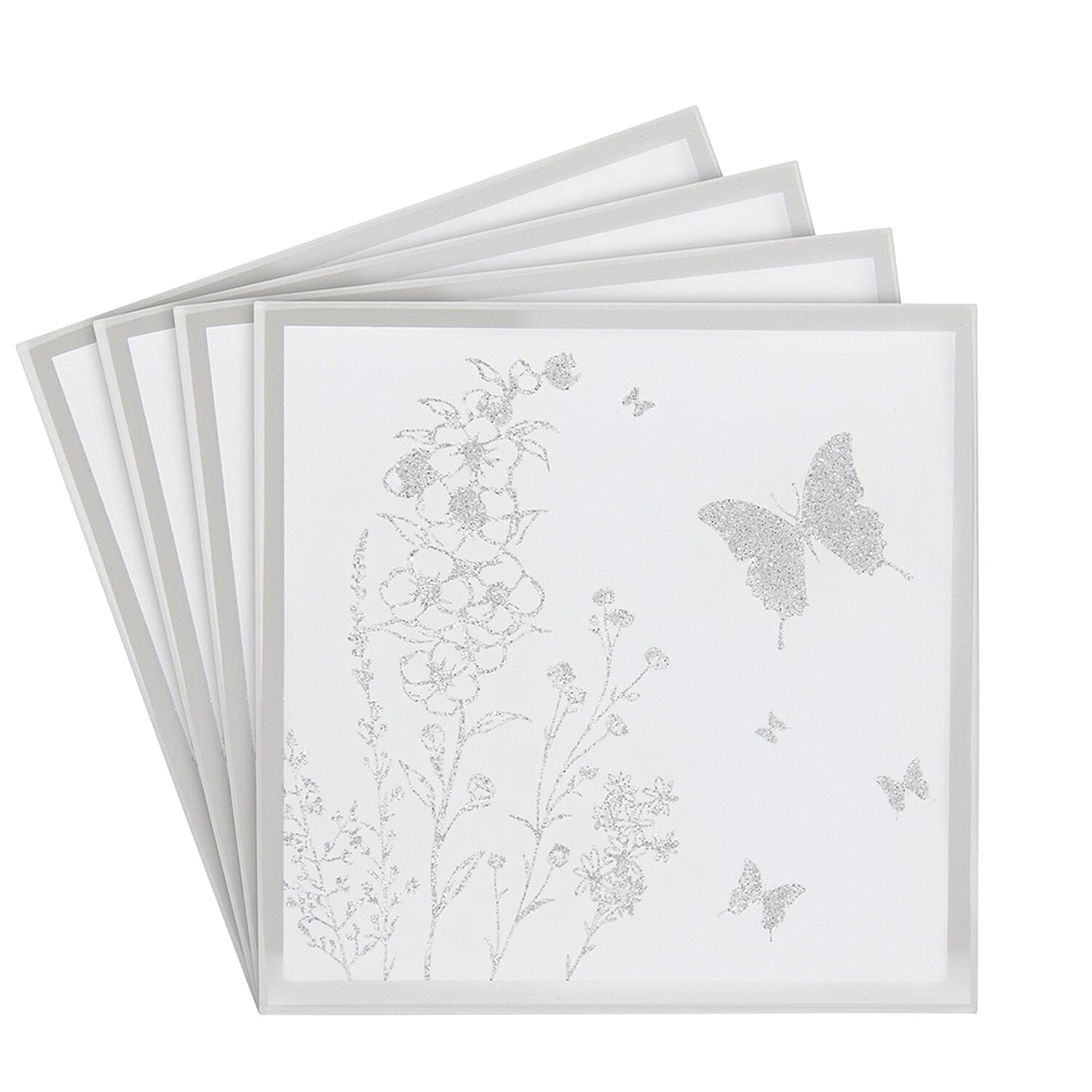 Lesser & Pavey - 4 Piece Set Mirror Butterfly Sparkle Coasters (Size 10x10cm)