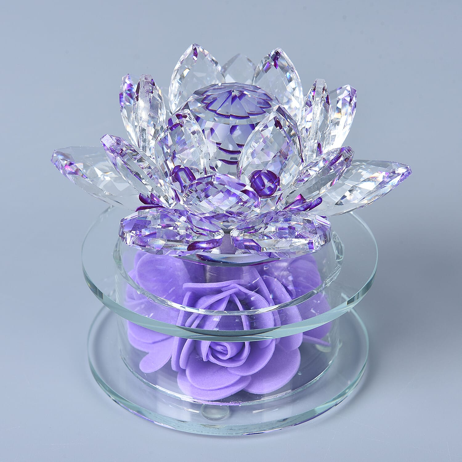 Crystal Lotus LED Light with Rotating Floral Base (Size 11x8 Cm) - Purple