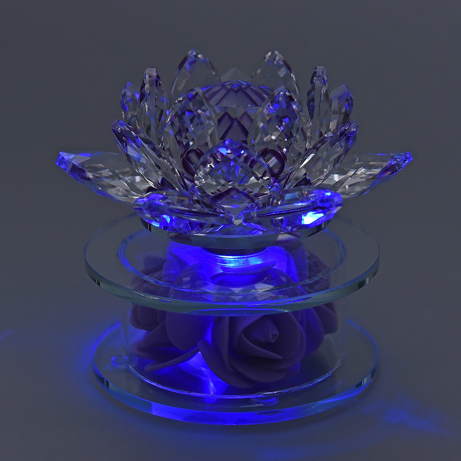 Crystal Lotus LED Light with Rotating Floral Base (Size 11x8 Cm) - Purple