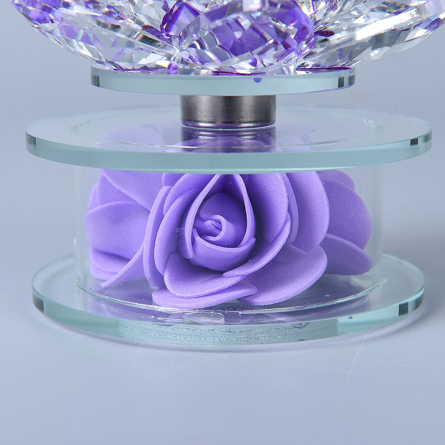 Crystal Lotus LED Light with Rotating Floral Base (Size 11x8 Cm) - Purple