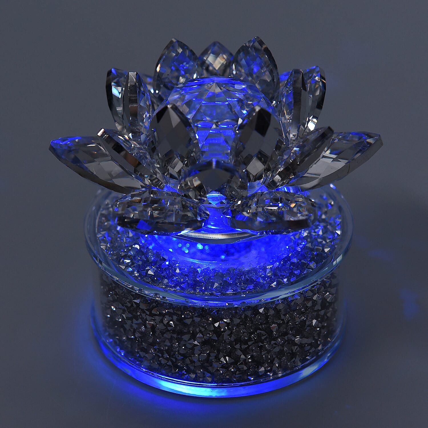 Crystal Lotus LED Light with Silver & Champagne Crystal Rotating Base