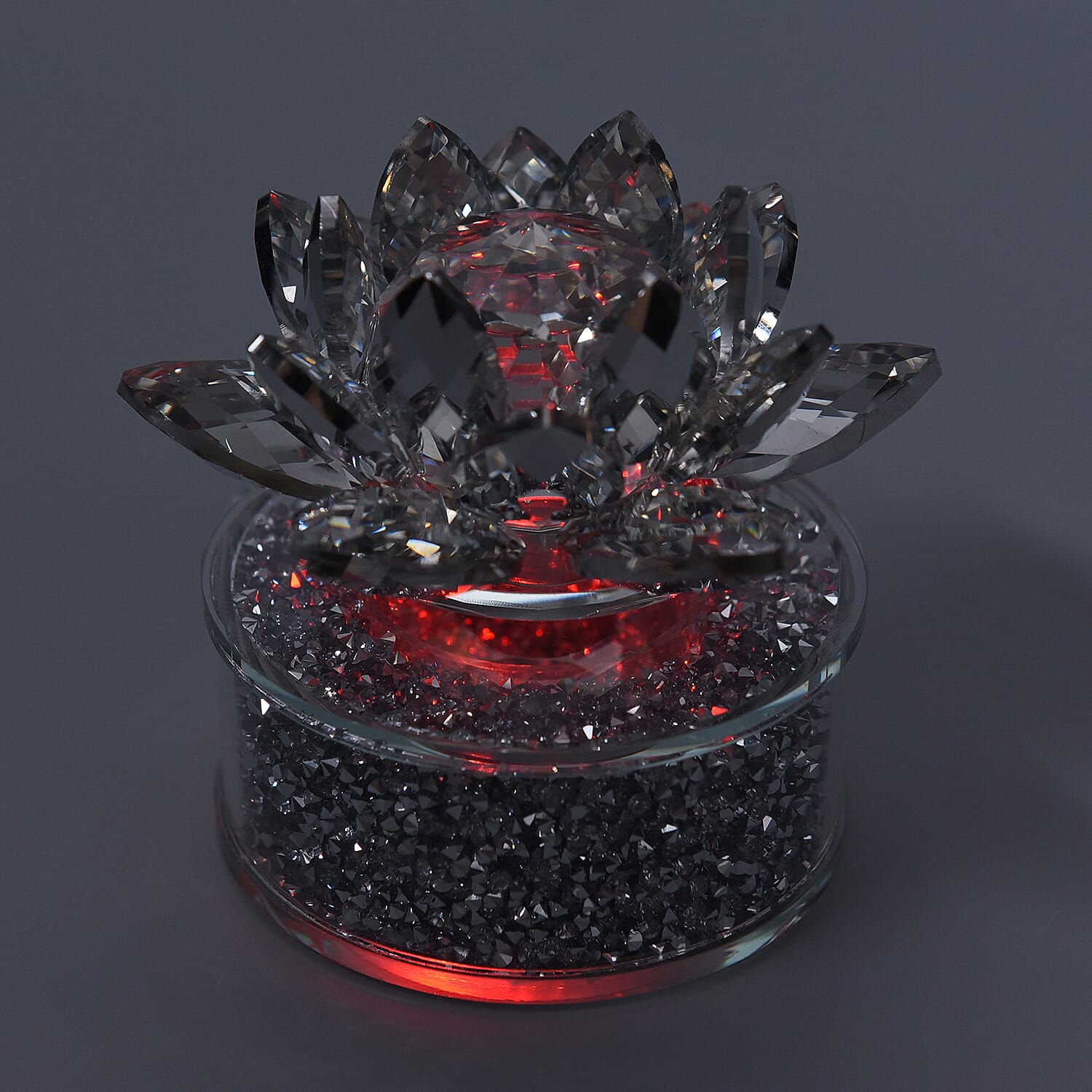 Crystal Lotus LED Light with Silver & Champagne Crystal Rotating Base