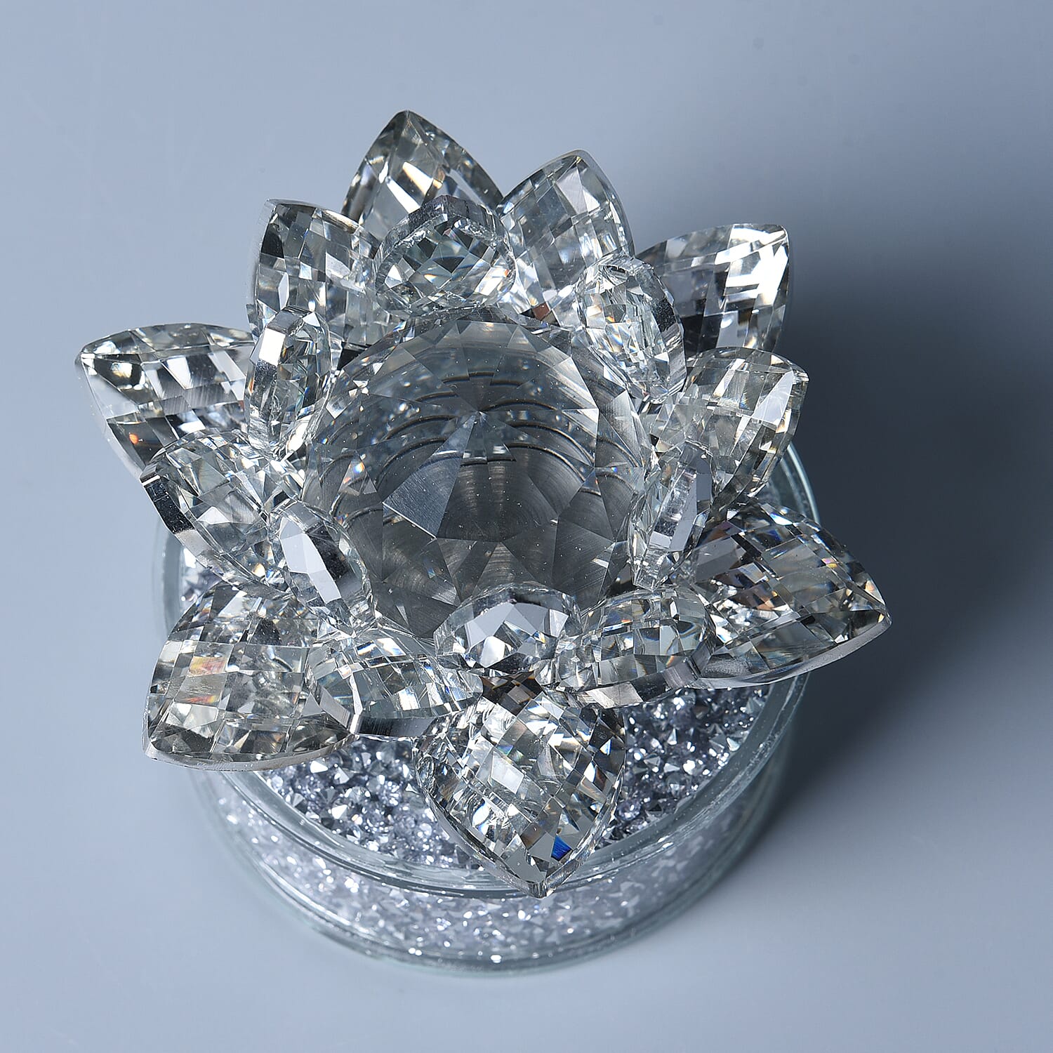 Crystal Lotus LED Light with Silver & Champagne Crystal Rotating Base