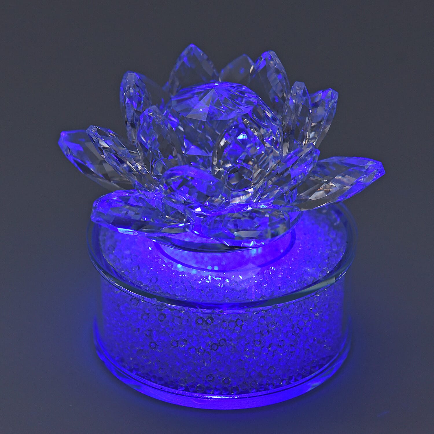 Crystal Lotus LED Light with White Crystal Rotating Base (Size 11x8 Cm)