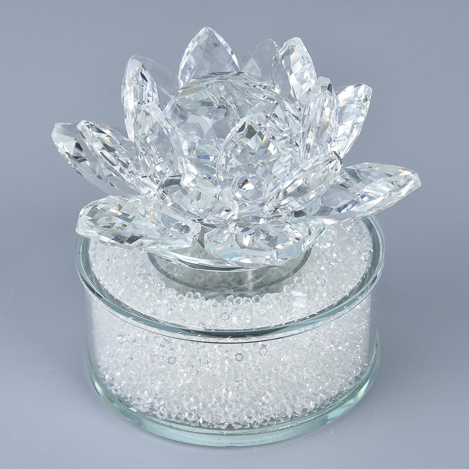 Crystal Lotus LED Light with White Crystal Rotating Base (Size 11x8 Cm)