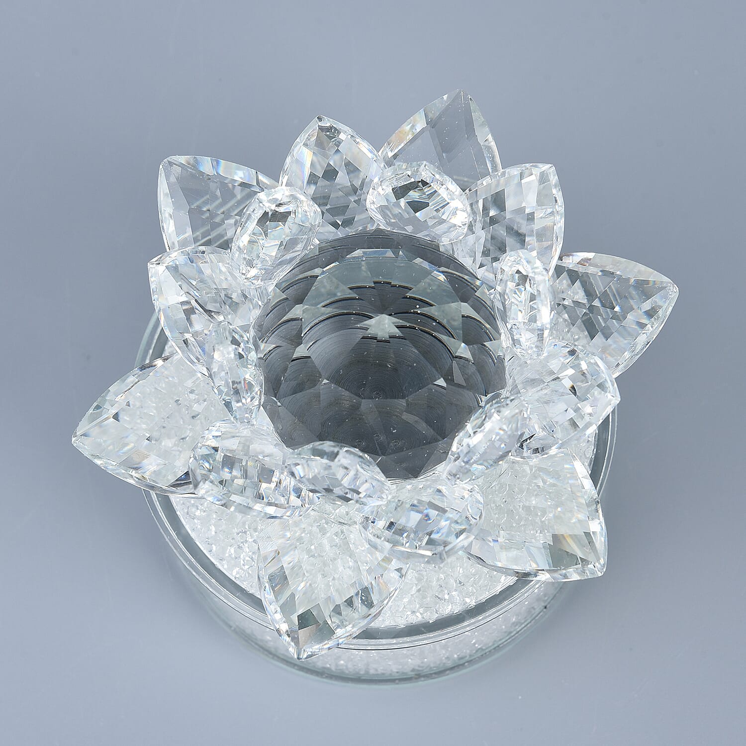 Crystal Lotus LED Light with White Crystal Rotating Base (Size 11x8 Cm)