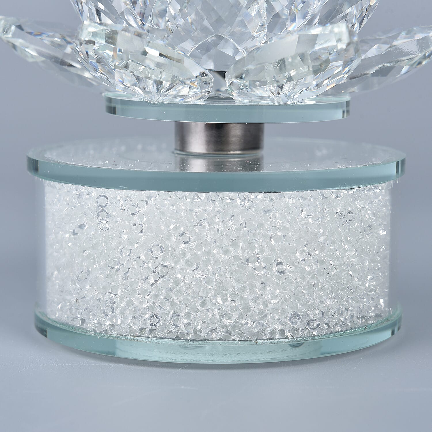 Crystal Lotus LED Light with White Crystal Rotating Base (Size 11x8 Cm)