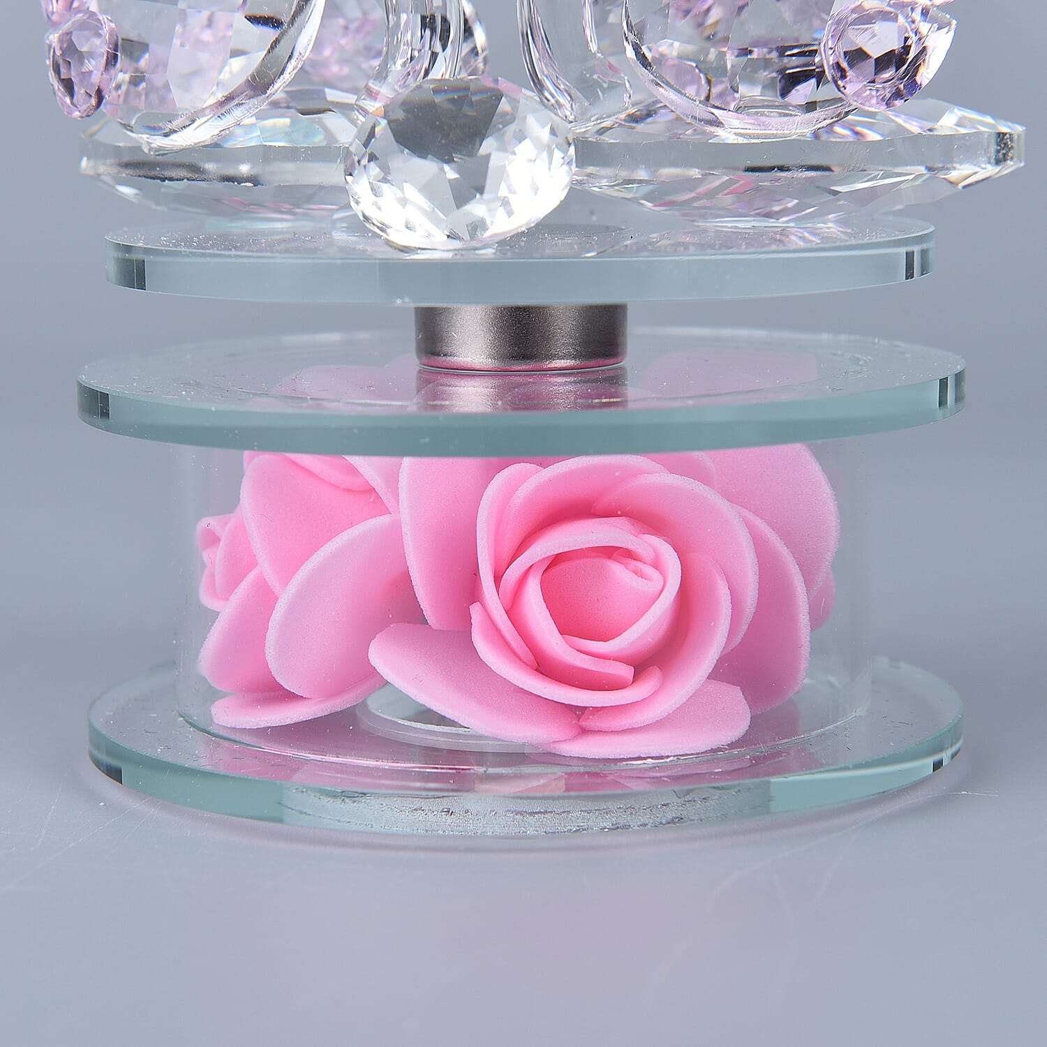 Crystal Swan LED Light with Floral Rotating Base (Size 11x9 Cm) - Pink