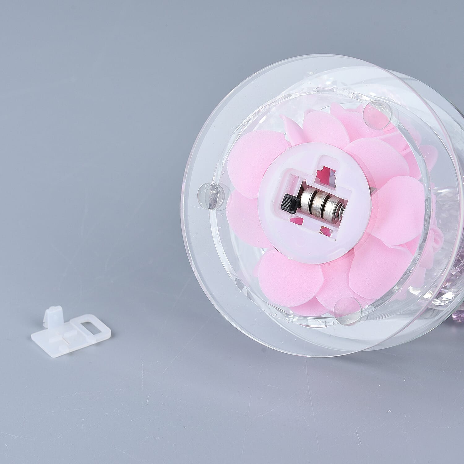 Crystal Swan LED Light with Floral Rotating Base (Size 11x9 Cm) - Pink