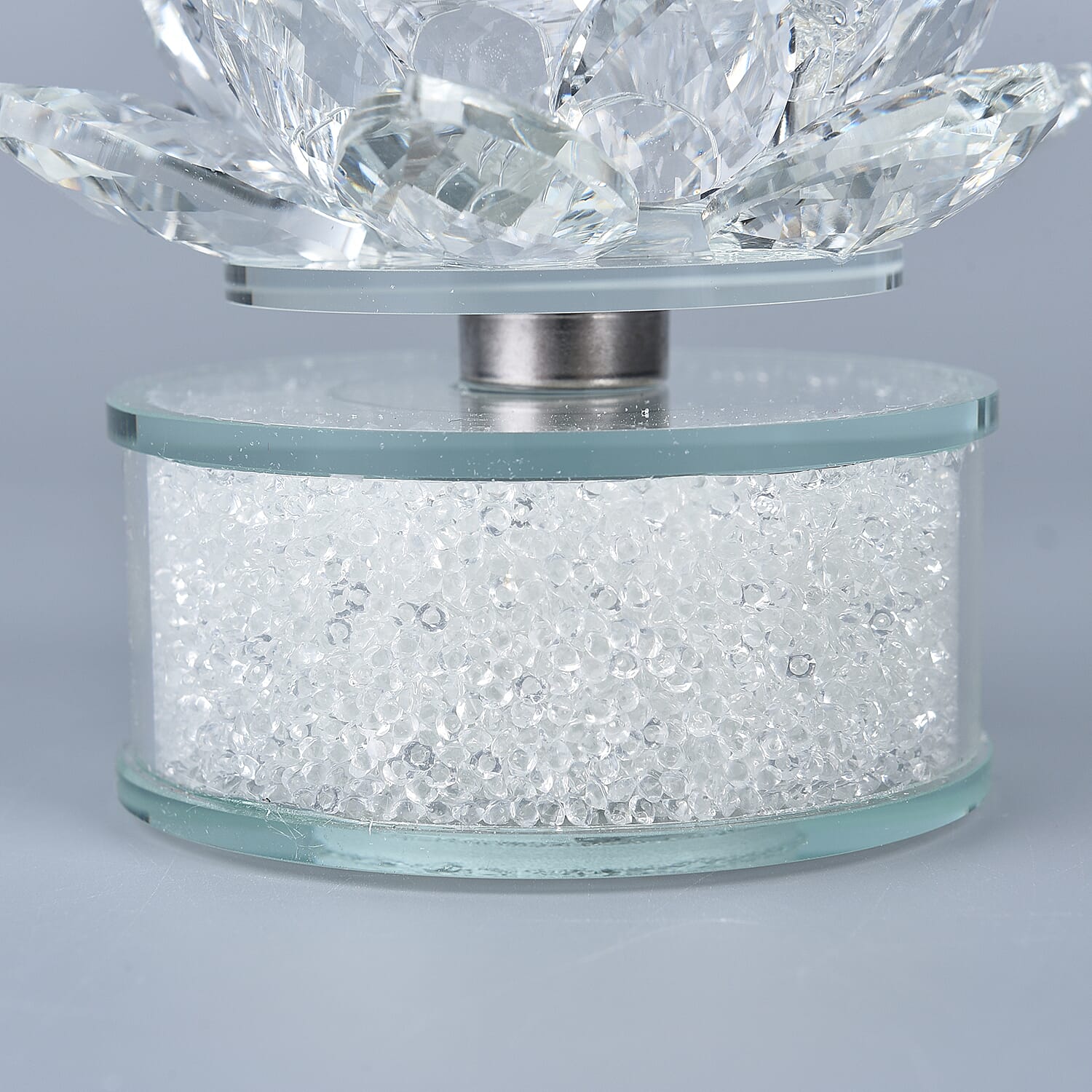 Crystal Lotus Candle Holder LED Light with White Crystal Rotating Base (Size 11x9 Cm)