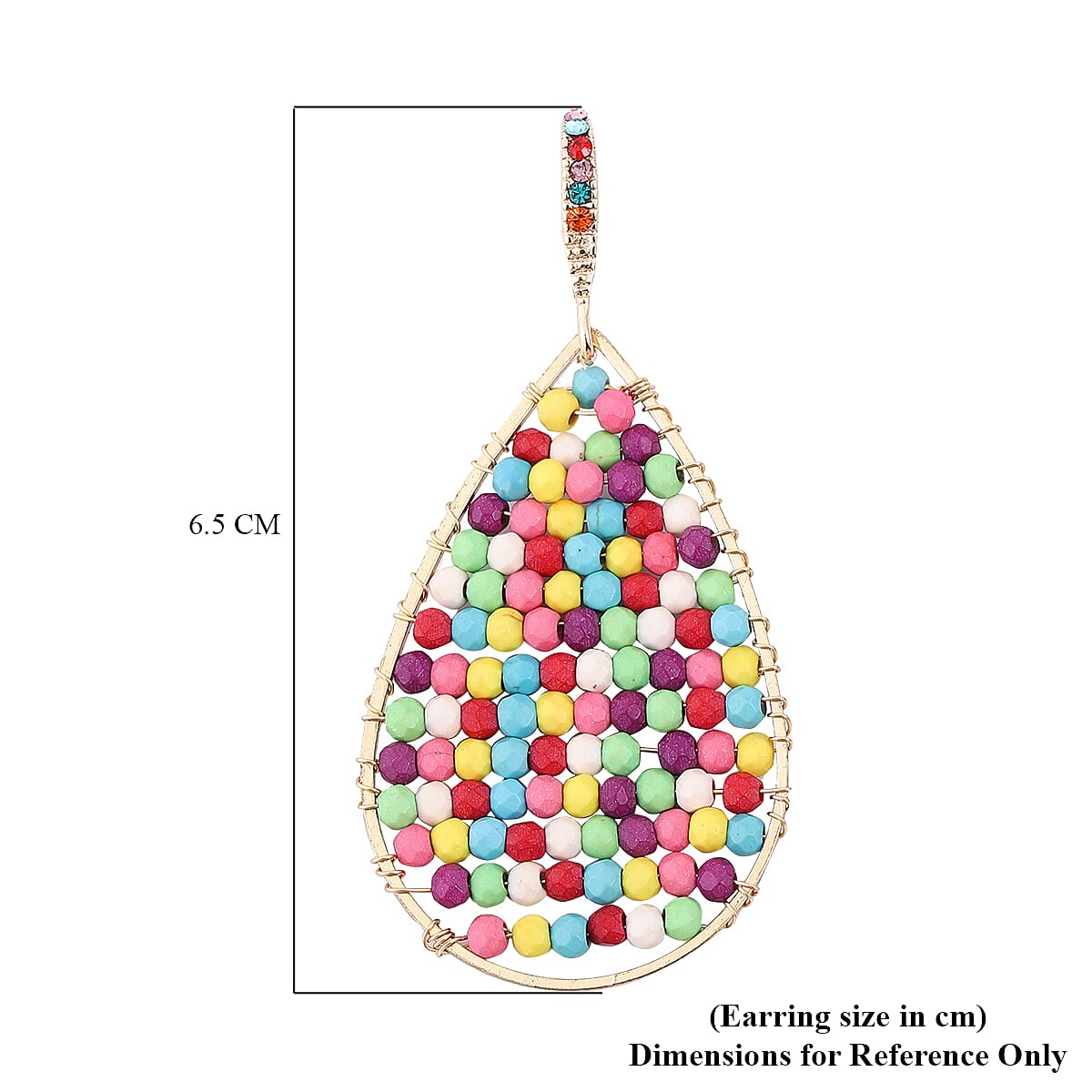 Multi Colour Howlite and Multi Colour Austrian Crystal Bead Teal Drop Dangling Hook Earrings (with Push Back) in Yellow Gold Tone