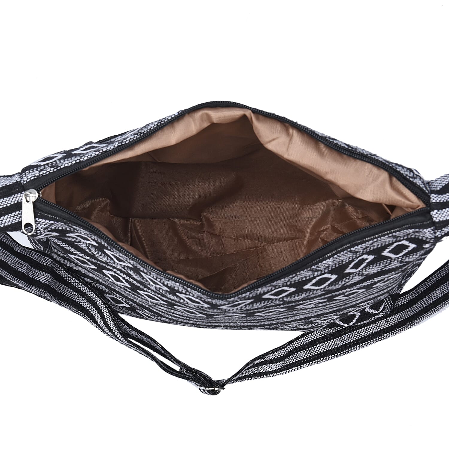 Tribal Pattern Crossbody Bag with Shoulder Strap (Size 31x26x9Cm) - Black & White