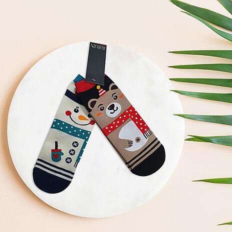 AUBURN - Pack of 2 Christmas Theme Teddy Pattern Socks (One Size) - Multi