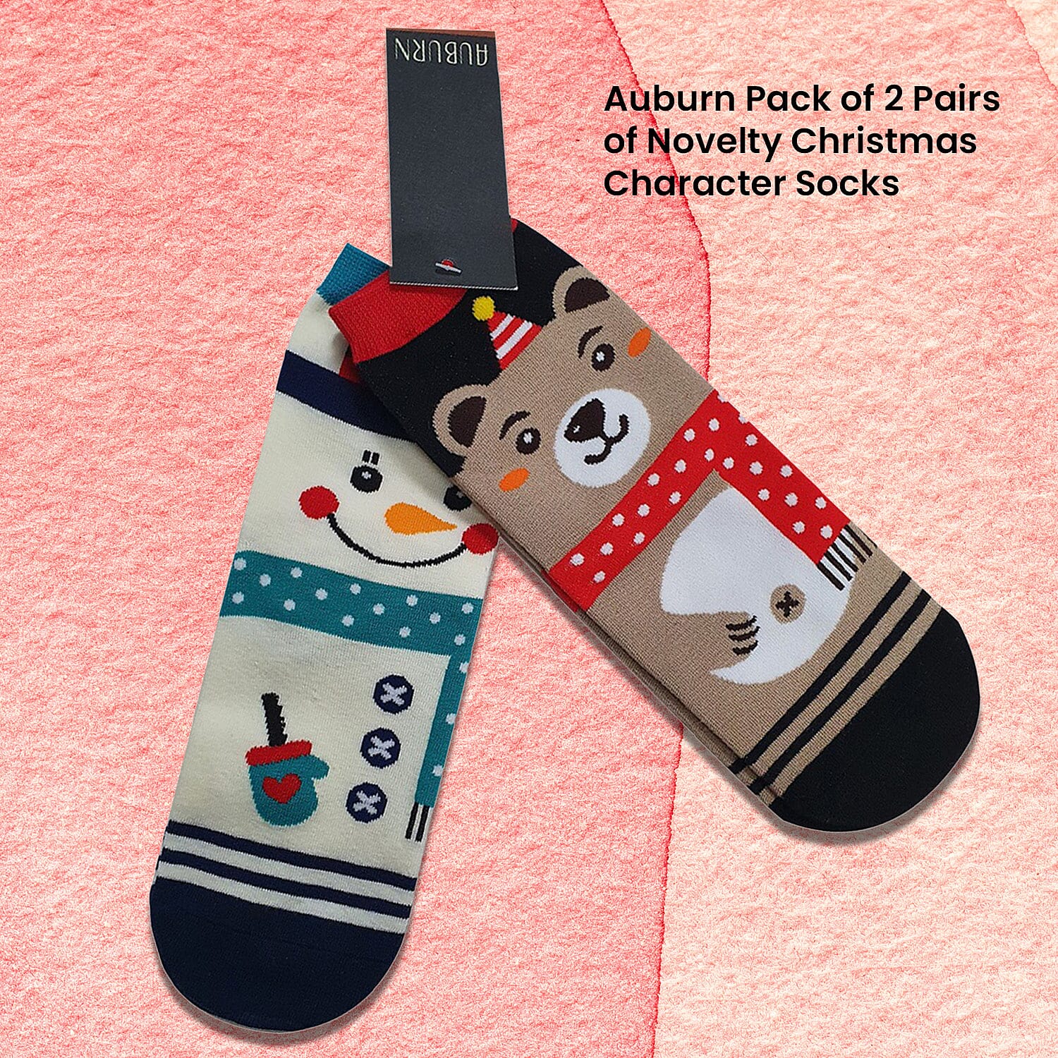 AUBURN - Pack of 2 Christmas Theme Teddy Pattern Socks (One Size) - Multi
