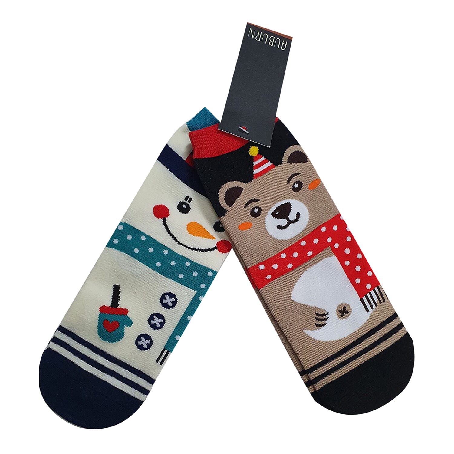 AUBURN - Pack of 2 Christmas Theme Teddy Pattern Socks (One Size) - Multi