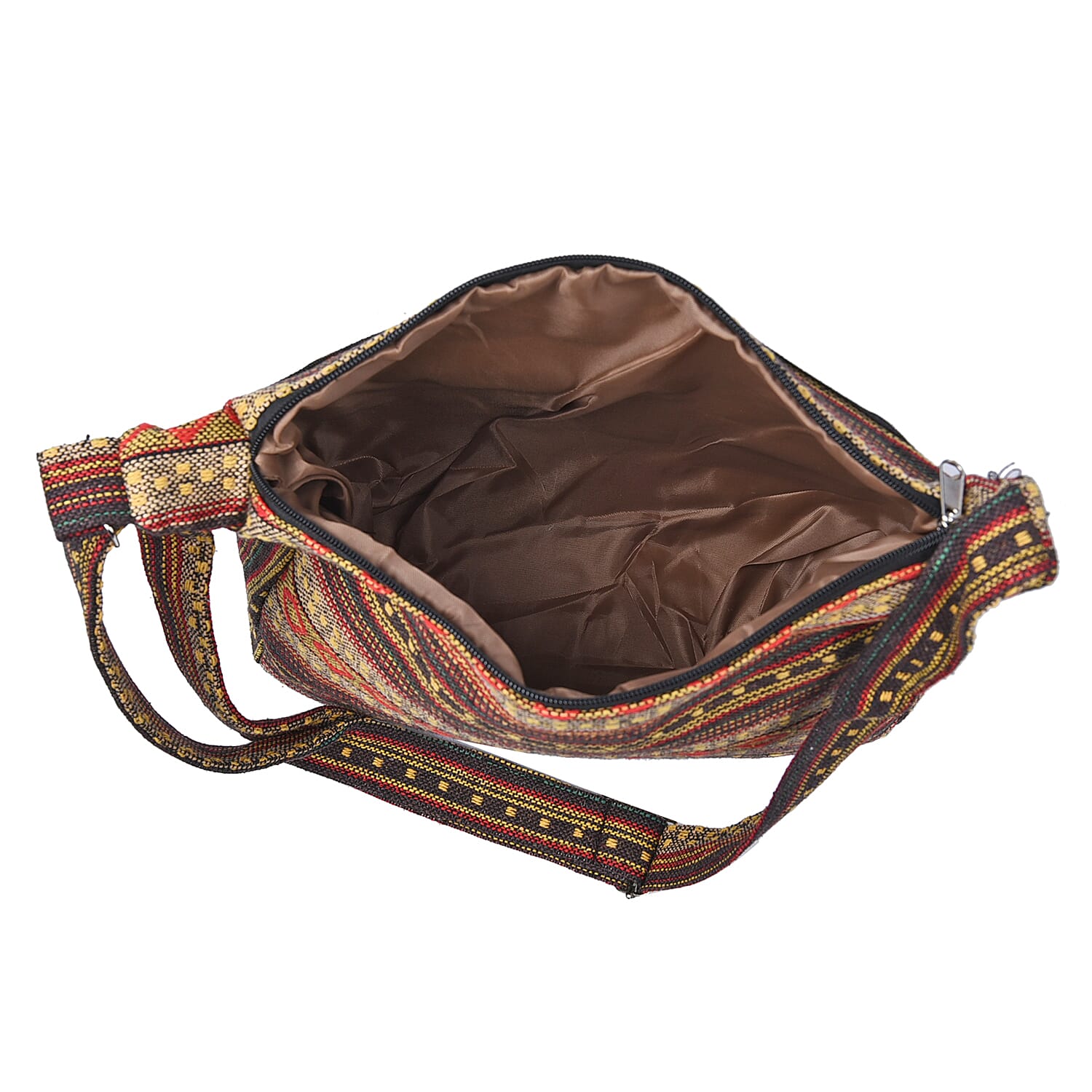 Tribal Pattern Crossbody Bag with Shoulder Strap (Size 31x26x9Cm) - Brown & Multi