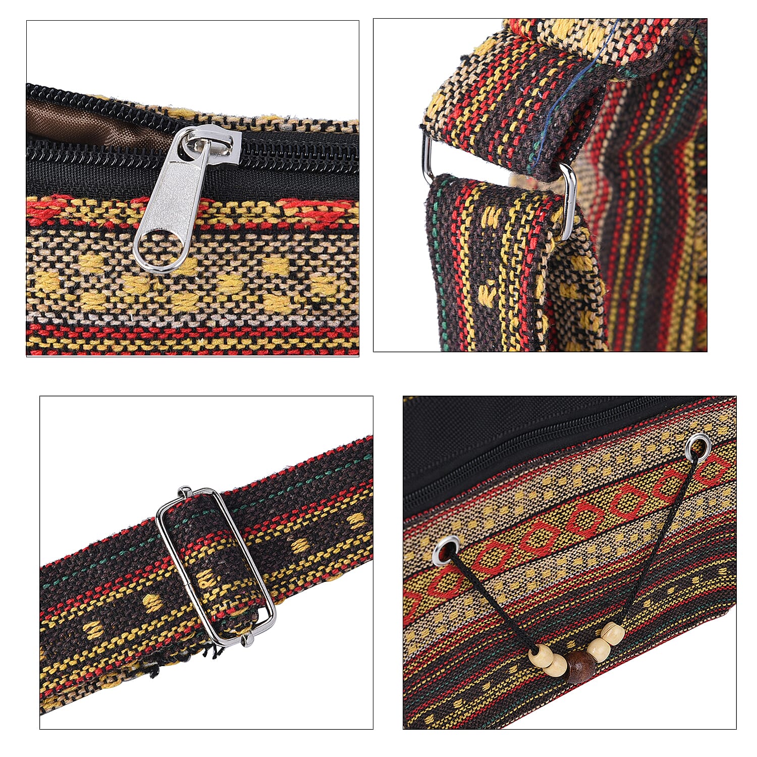 Tribal Pattern Crossbody Bag with Shoulder Strap (Size 31x26x9Cm) - Brown & Multi