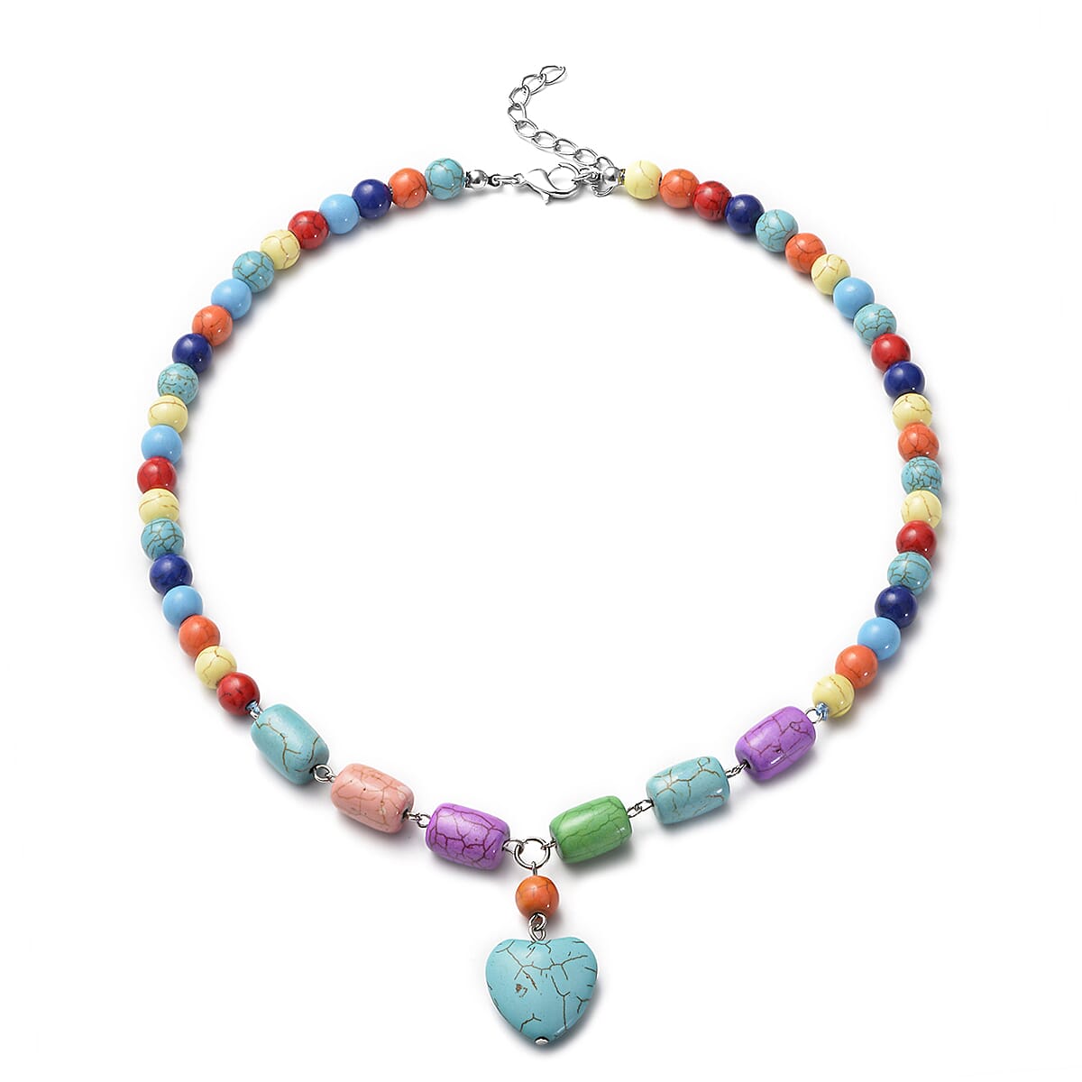 Multi Colour Howlite Beads Necklace (Size - 18 With 1 inch Extender) in Silver Tone 208.50 Ct.