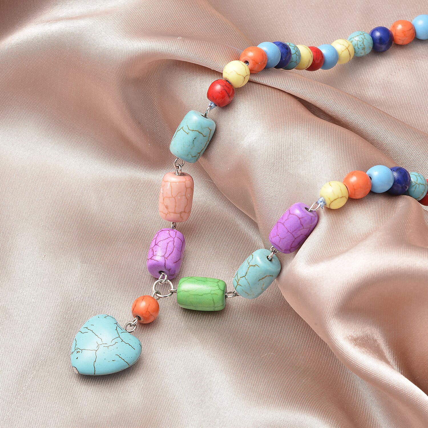 Multi Colour Howlite Beads Necklace (Size - 18 With 1 inch Extender) in Silver Tone 208.50 Ct.