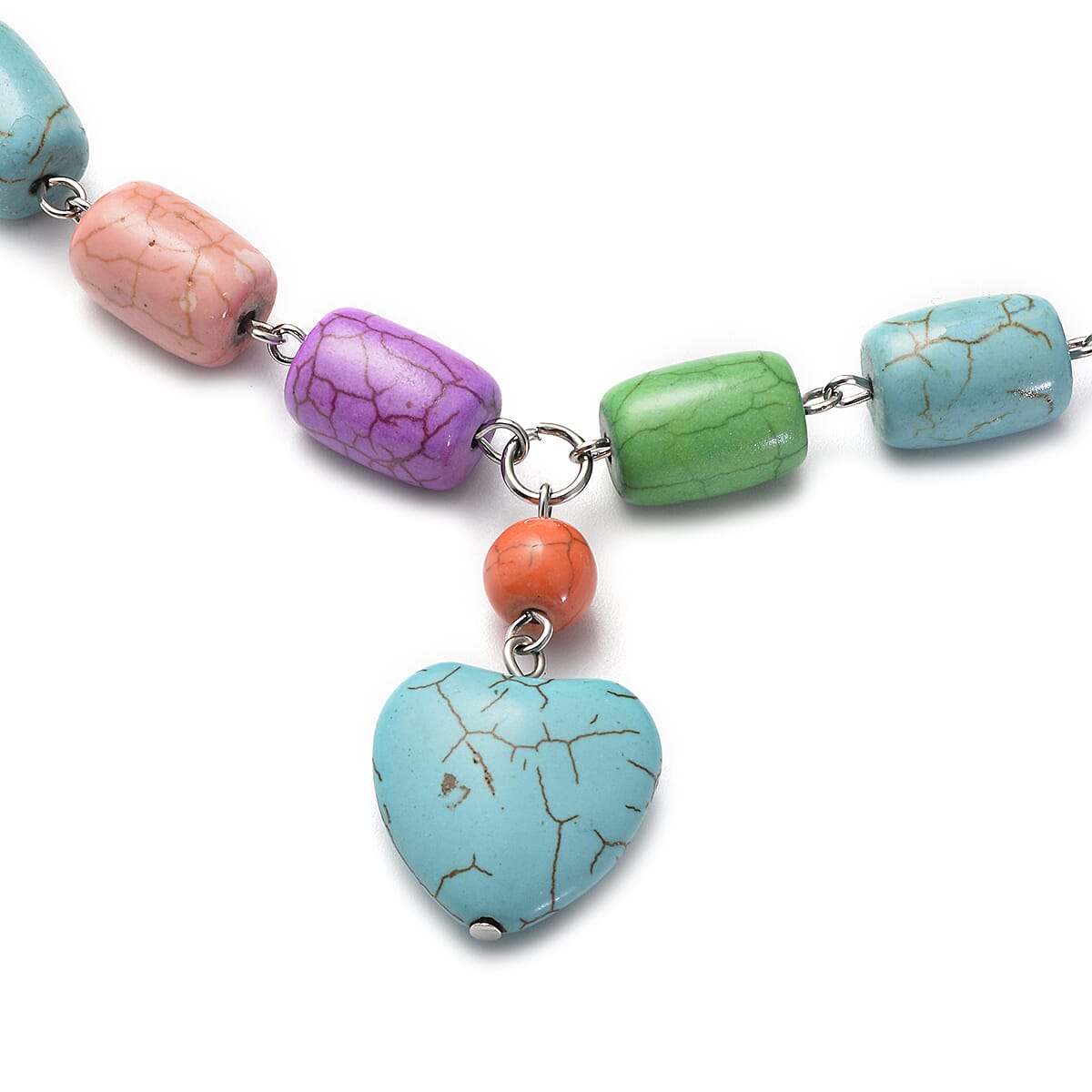 Multi Colour Howlite Beads Necklace (Size - 18 With 1 inch Extender) in Silver Tone 208.50 Ct.