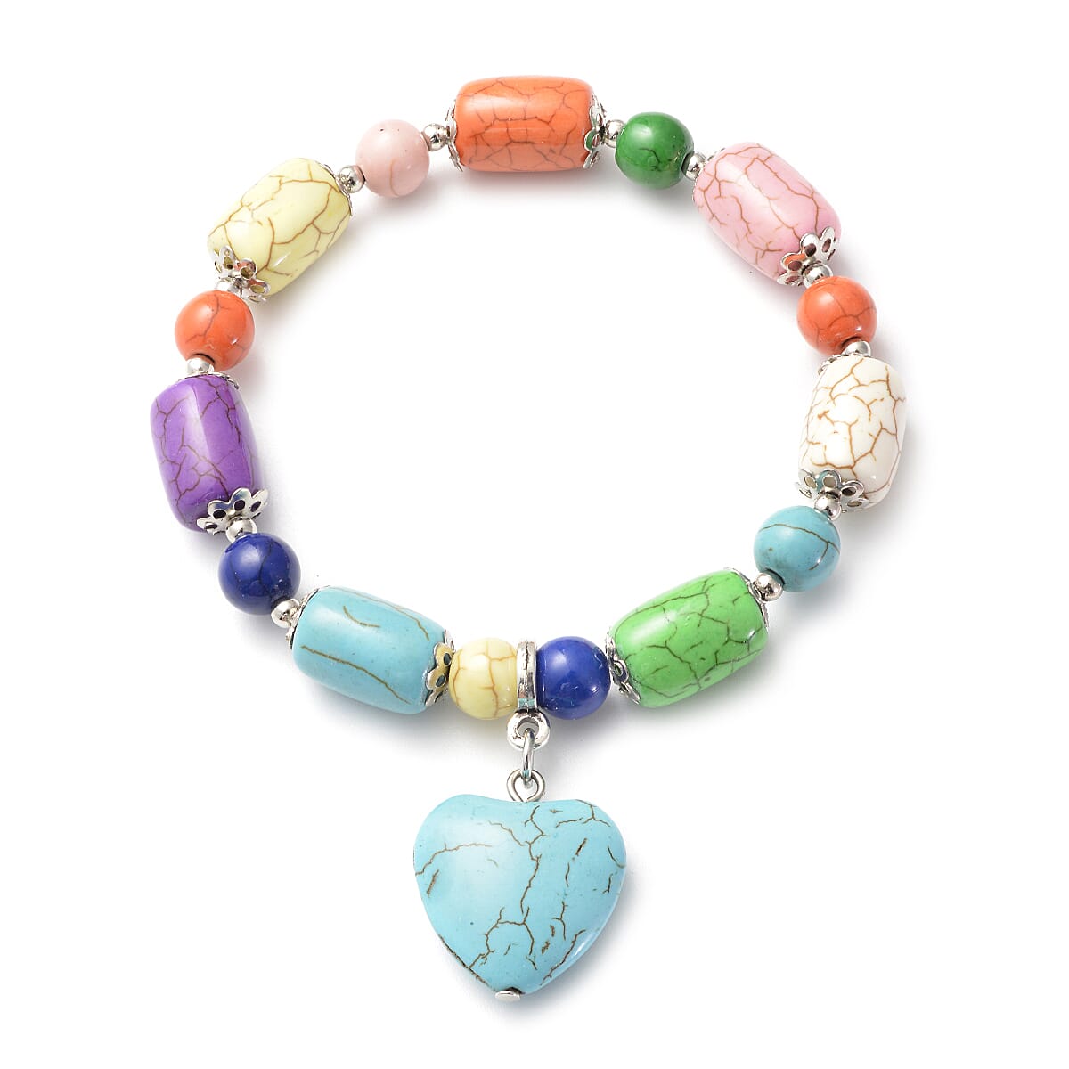 Multi Colour Howlite Heart Charm Beads Bracelet (Size - 7 Stretchable) 119.00 Ct.