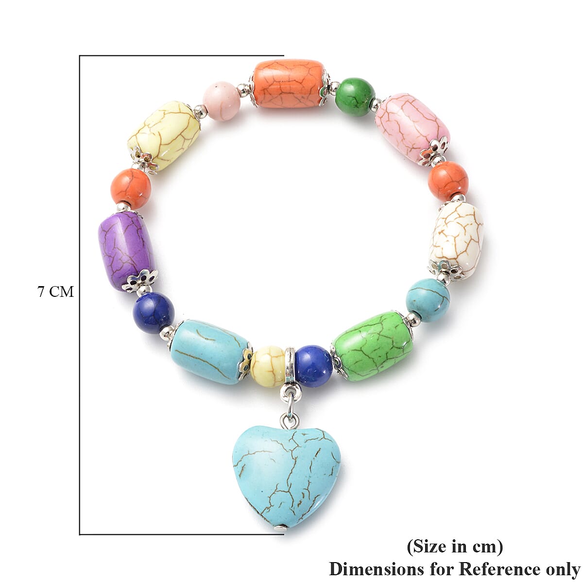Multi Colour Howlite Heart Charm Beads Bracelet (Size - 7 Stretchable) 119.00 Ct.