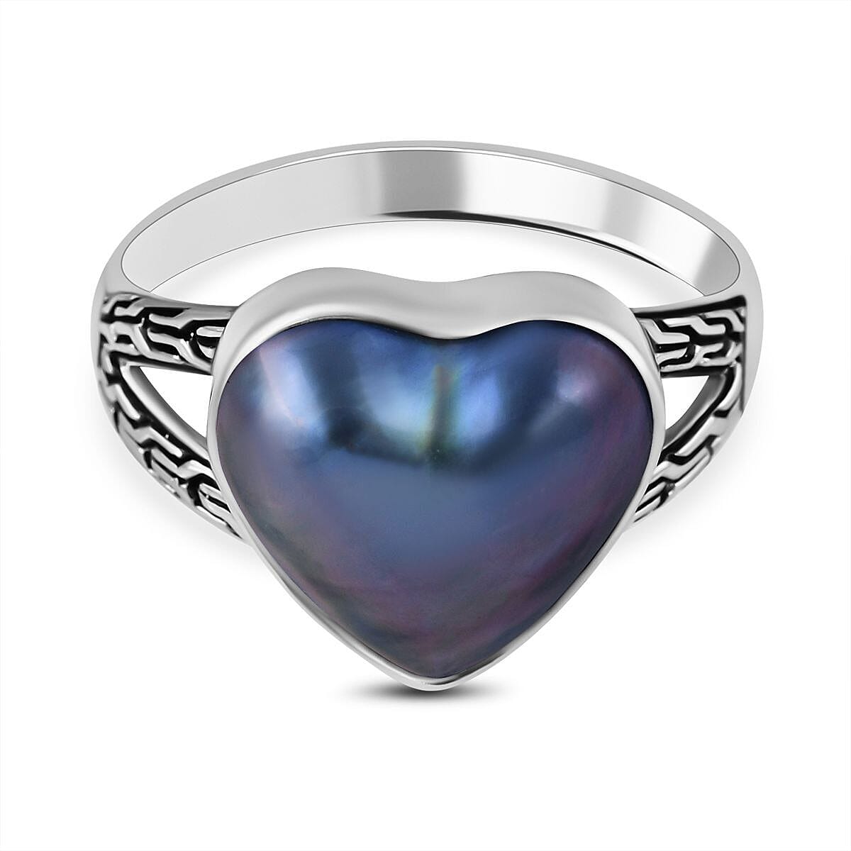 Blue Mabe Pearl Heart Ring in Sterling Silver 2.00 Ct.