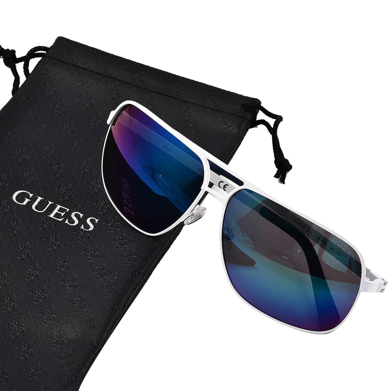 Guess Aviator Sunglasses with Blue Lenses - White