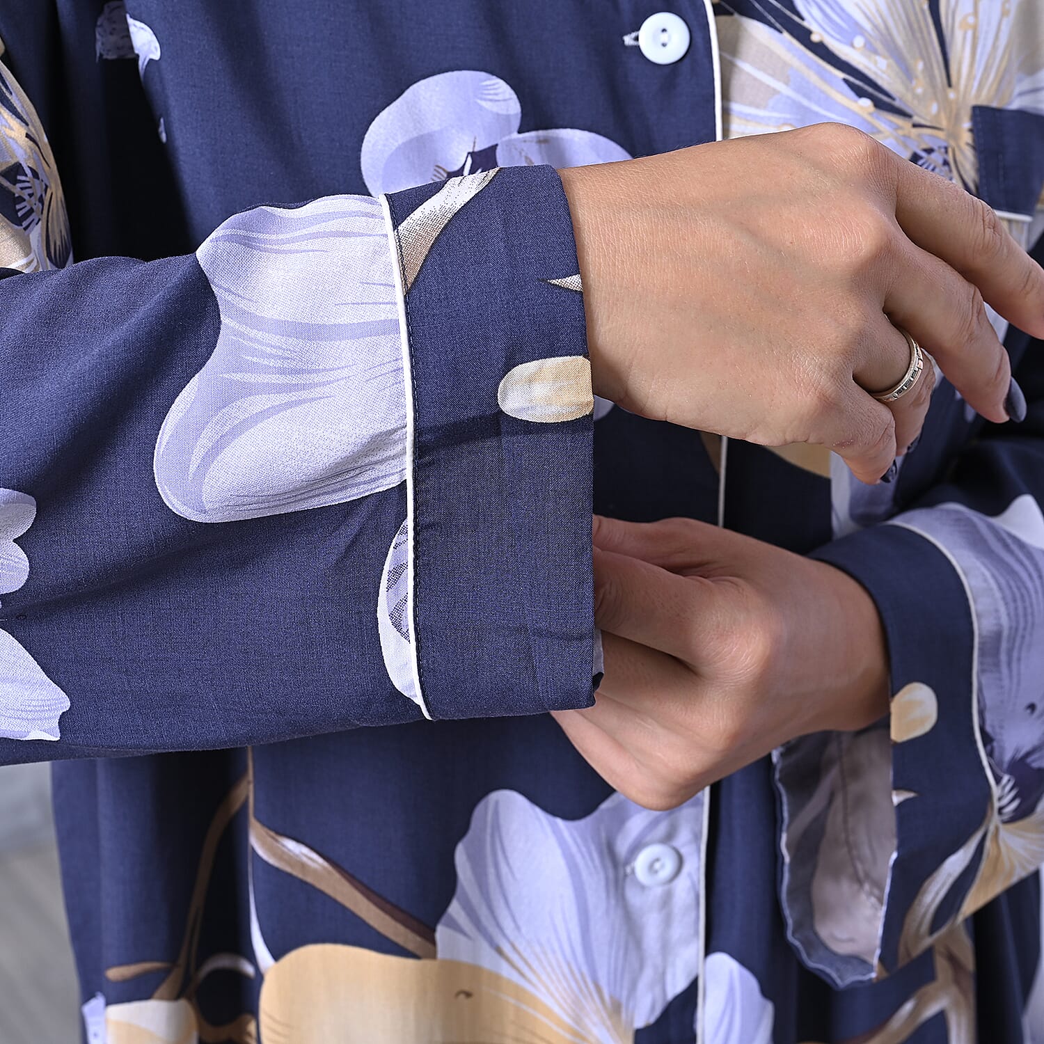 La Marey Floral Print Long Sleep Shirt (Size 8-18) - Navy