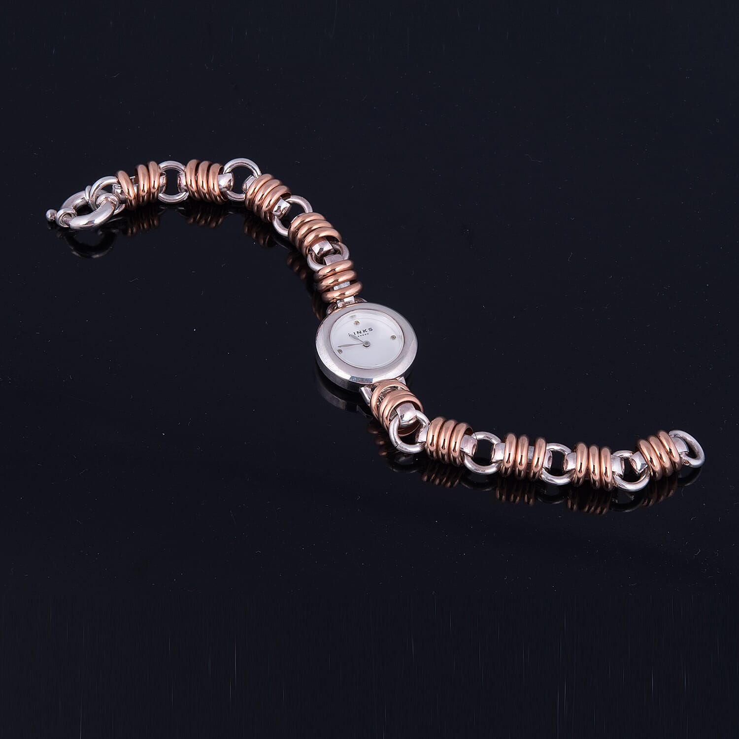 Links of London White Dial Sweetie Bracelet Watch in Rose Gold & Silver Colour - up to 8in