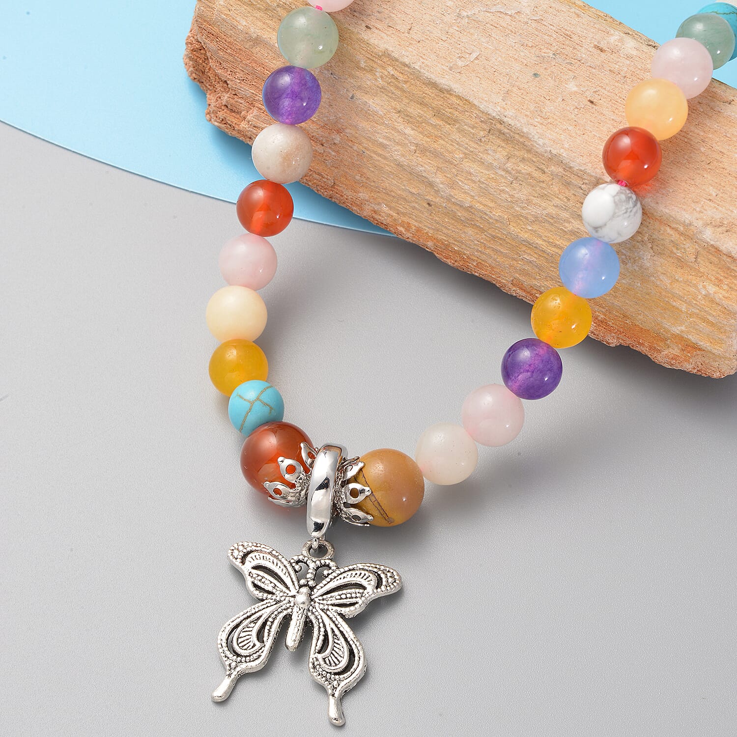 Multi Gemstones Beads Necklace (Size - 18 with 2 inch Extender) with Lobster Clasp in Silver Tone 195.00 Ct.