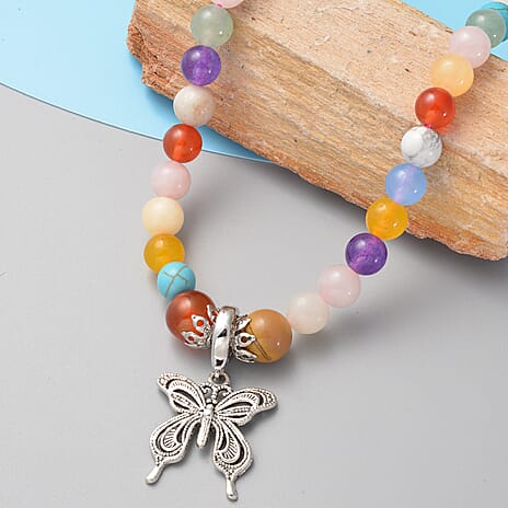 Multi Gemstones Beads Necklace (Size - 18 with 2 inch Extender) with Lobster Clasp in Silver Tone 195.00 Ct.