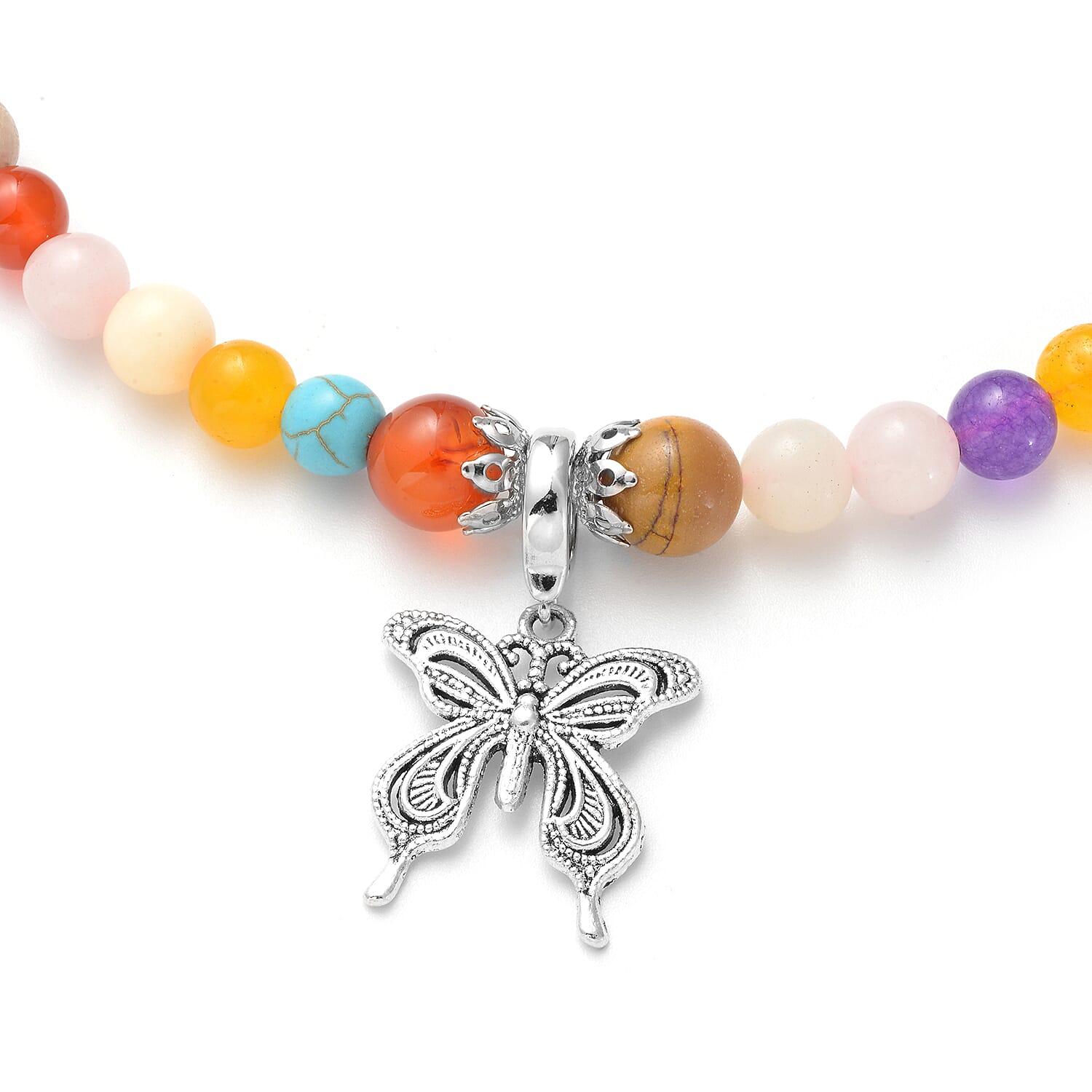 Multi Gemstones Beads Necklace (Size - 18 with 2 inch Extender) with Lobster Clasp in Silver Tone 195.00 Ct.