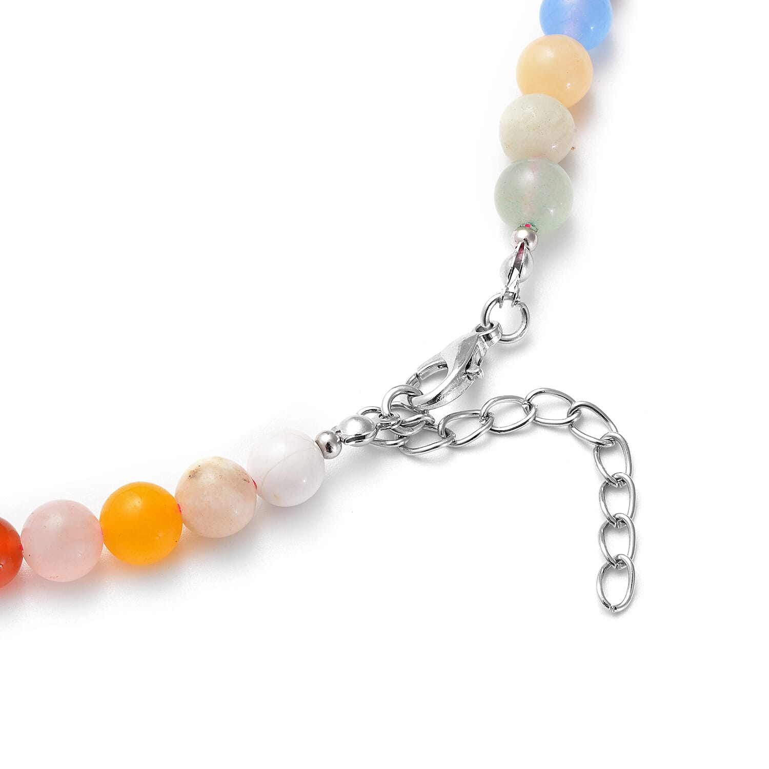 Multi Gemstones Beads Necklace (Size - 18 with 2 inch Extender) with Lobster Clasp in Silver Tone 195.00 Ct.