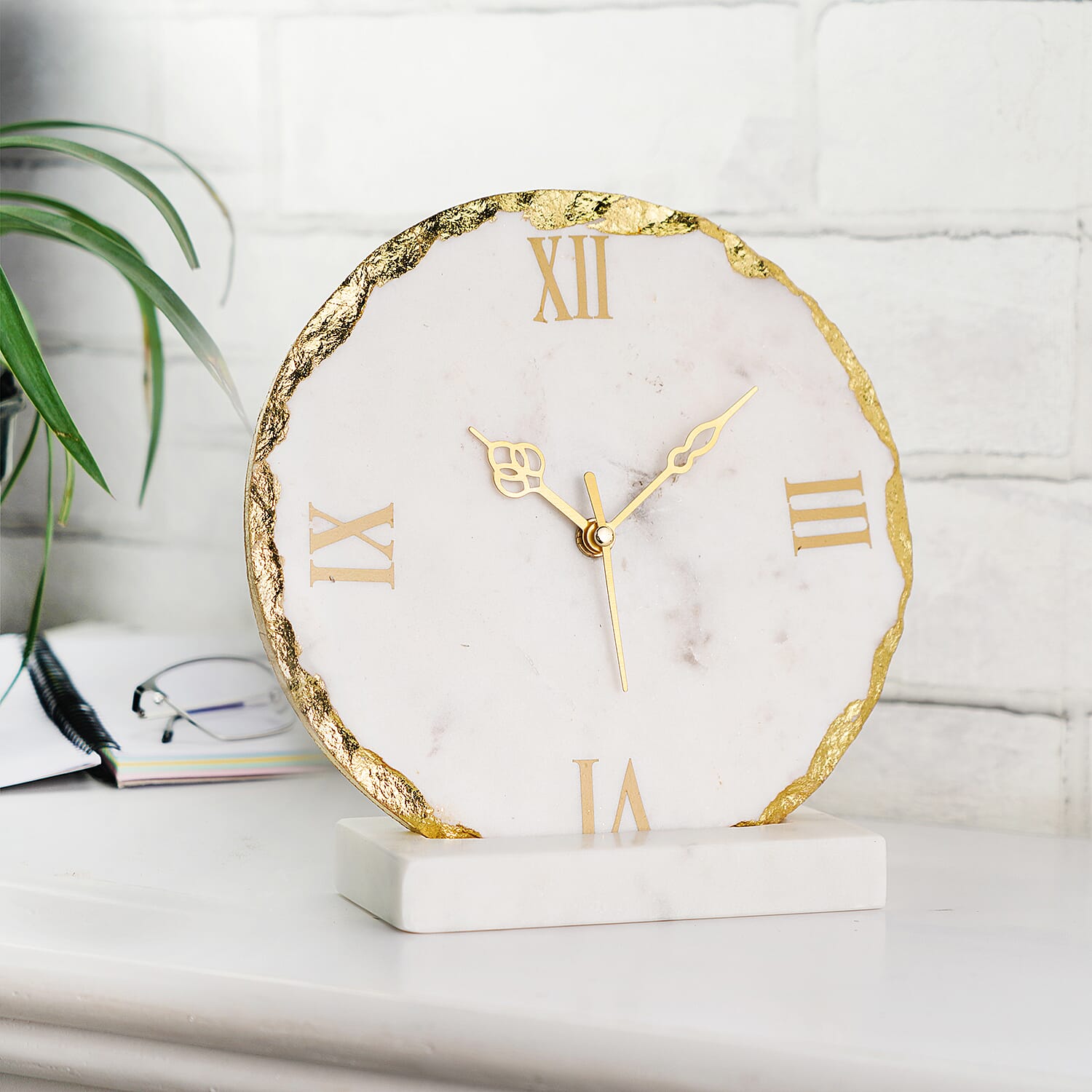Marble Table Clock with Stand - White